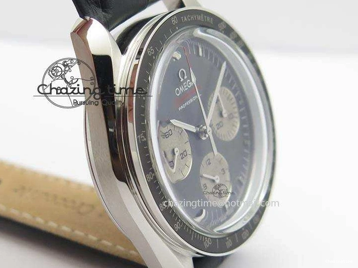 0322 Minimalist Speedmaster Apollo XVII Gray Dial On Black Leather Strap Manual Winding Chrono Movement 8222